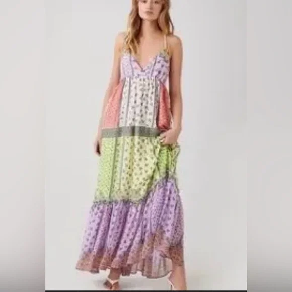 Forever 21 Boho Floral Patchwork Tiered Maxi Dress - Small - Picture 1 of 16